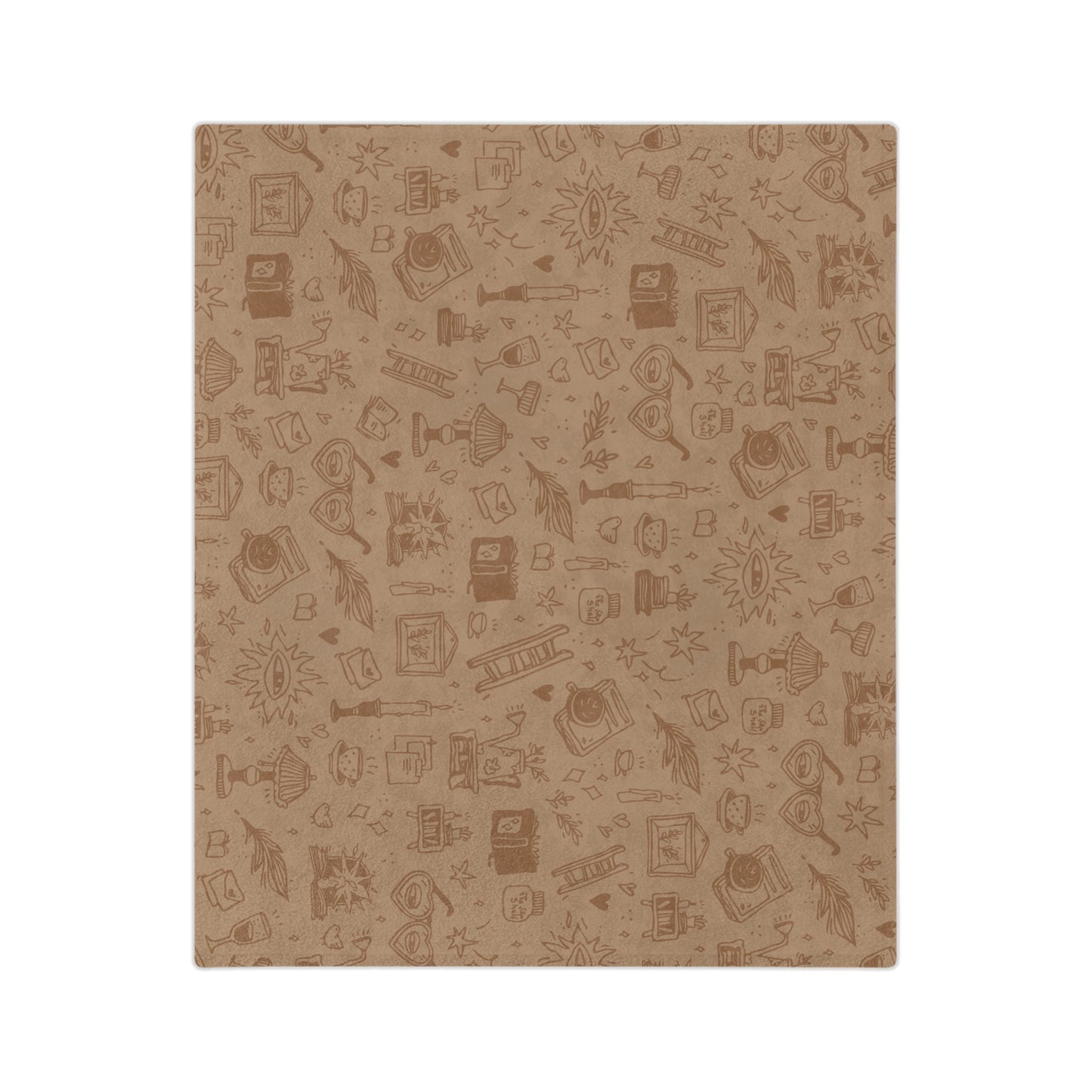 Patterned brown paper with various designs on a white background