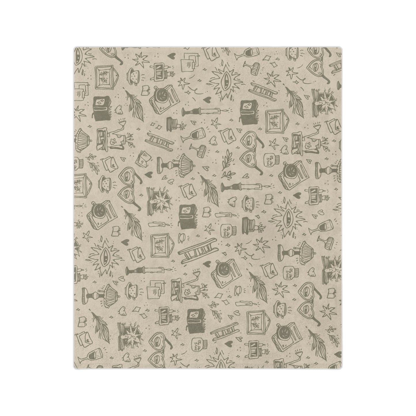 Patterned fabric with decorative elements on a beige background