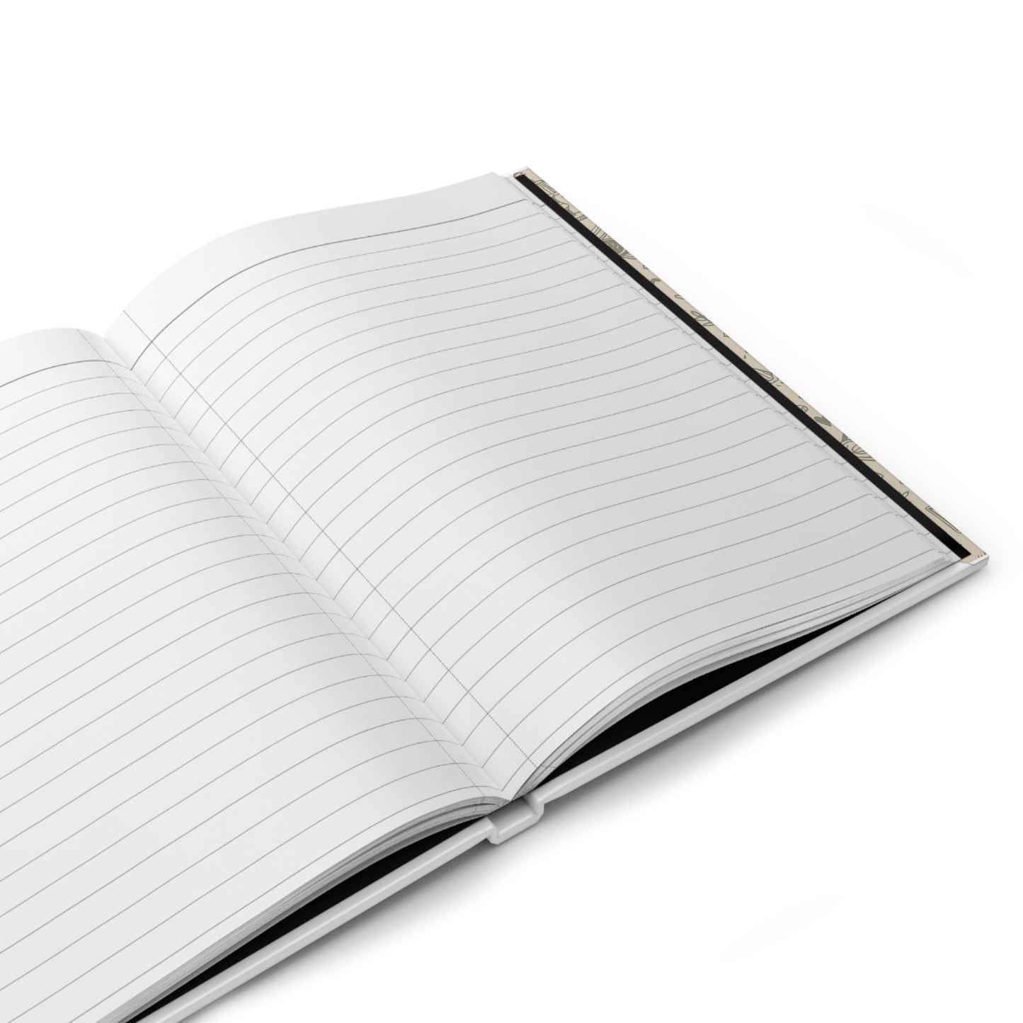 Open notebook with lined pages on a white background