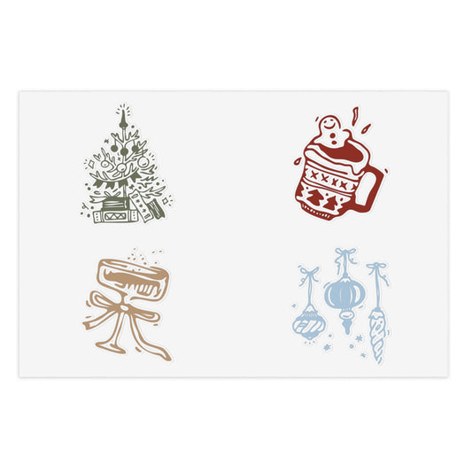 Set of four Christmas-themed illustrations on a white background
