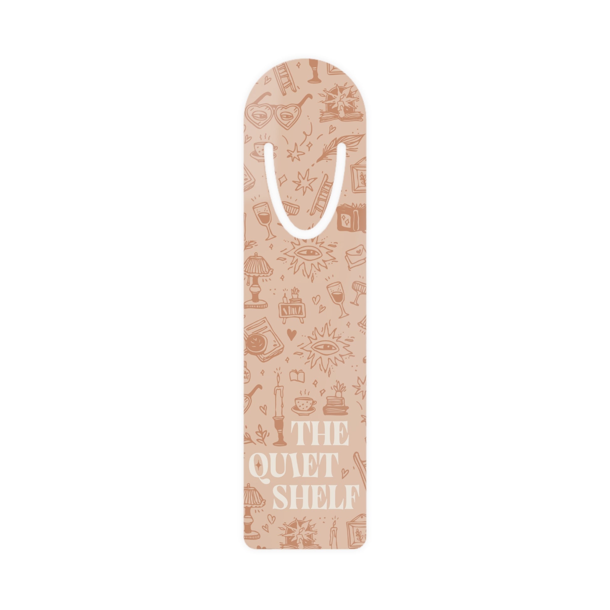 Bookmark with decorative design and text on a white background