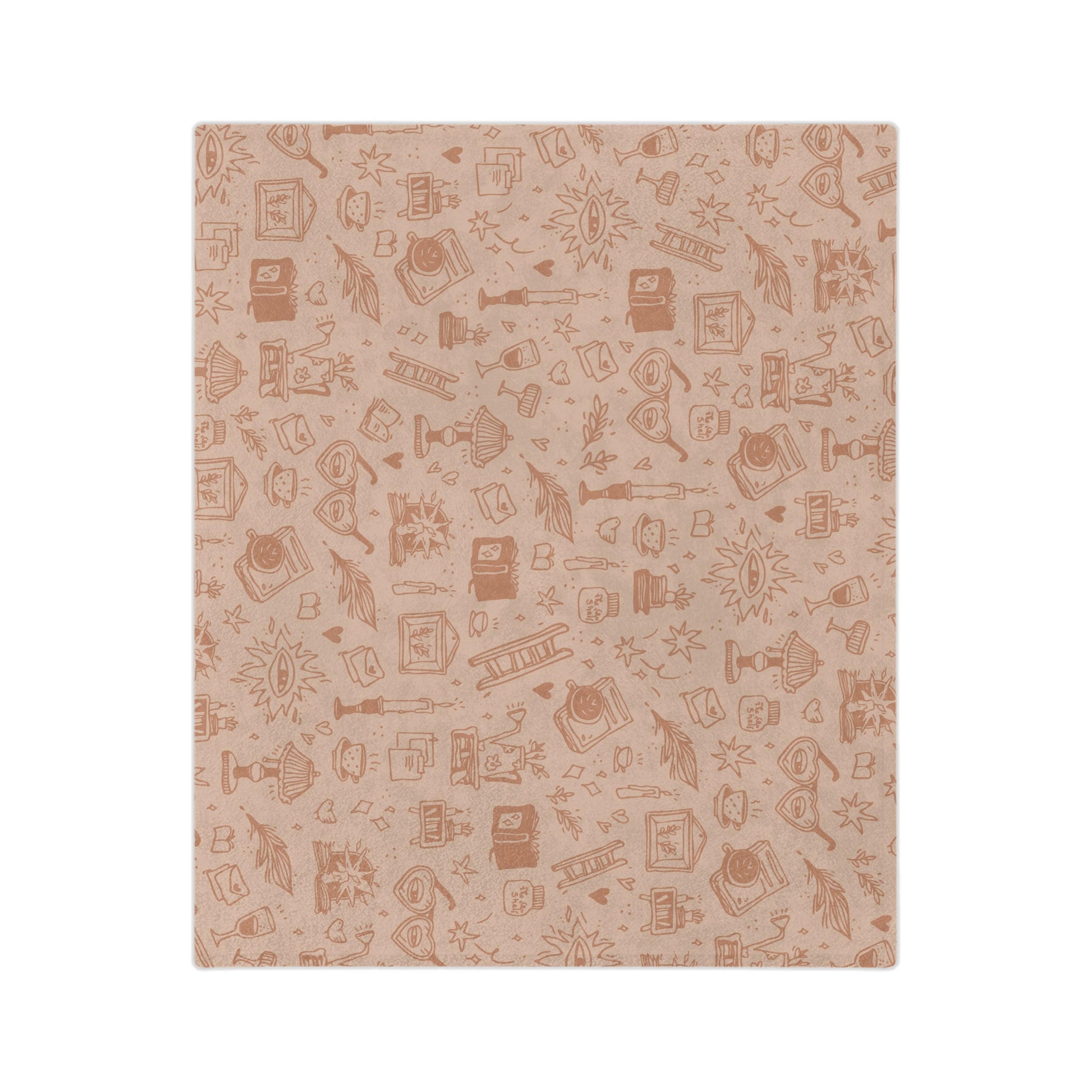 Blanket with a bookish pattern on a beige background