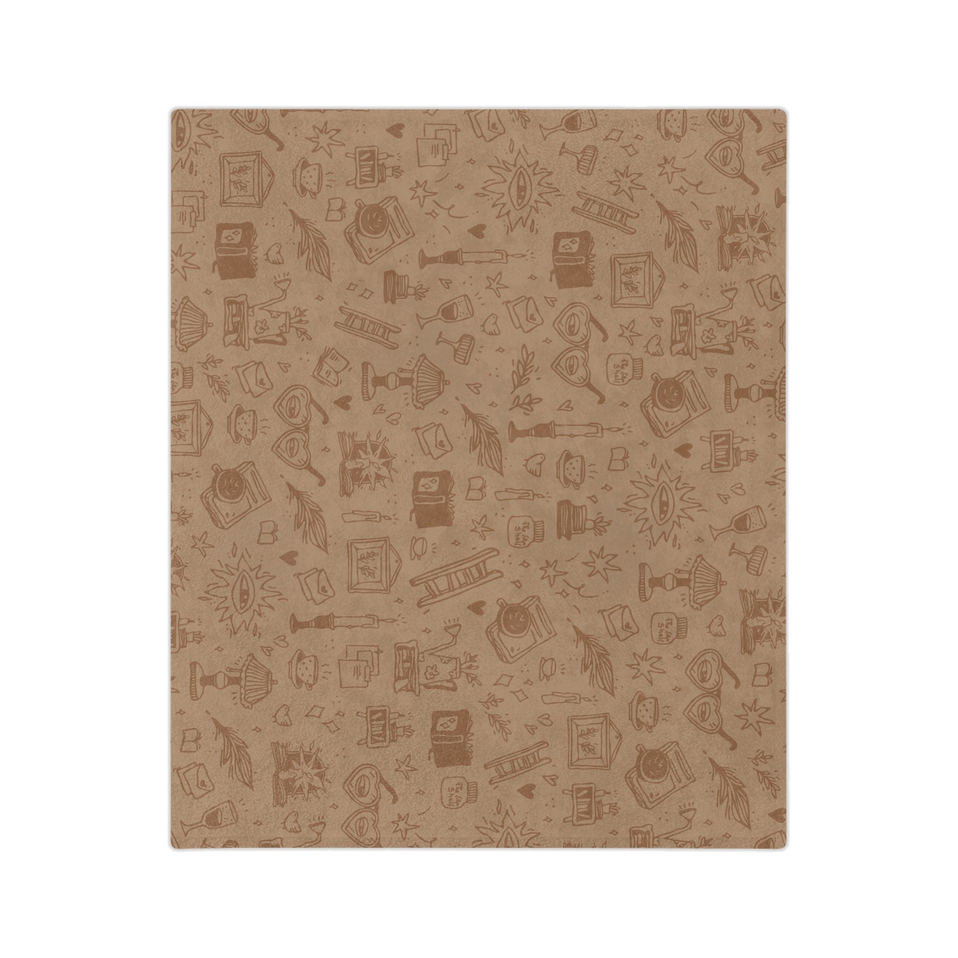 Patterned brown paper with various designs on a white background