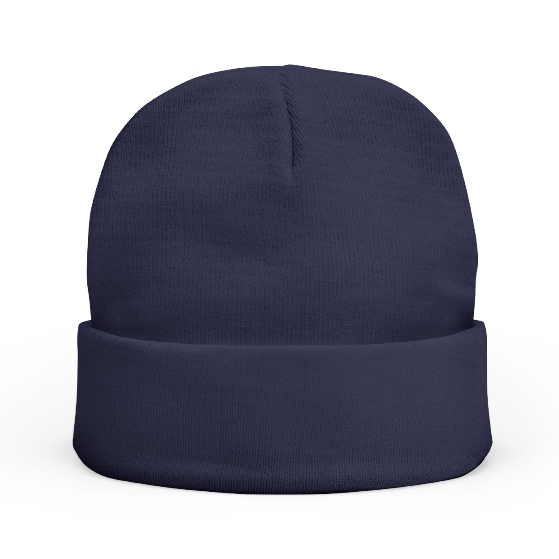 Navy blue beanie on a white background