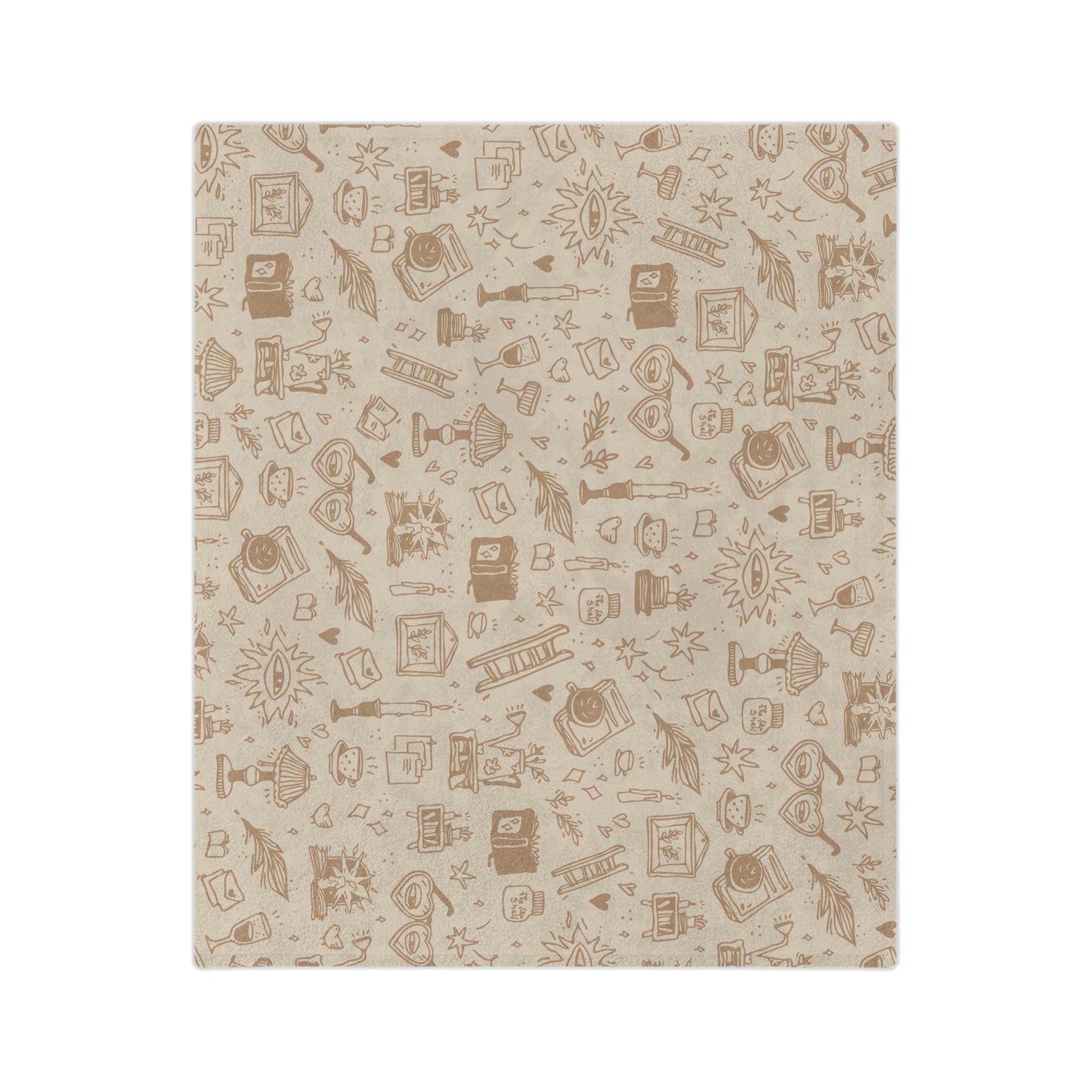Beige blanket with decorative patterns on a white background