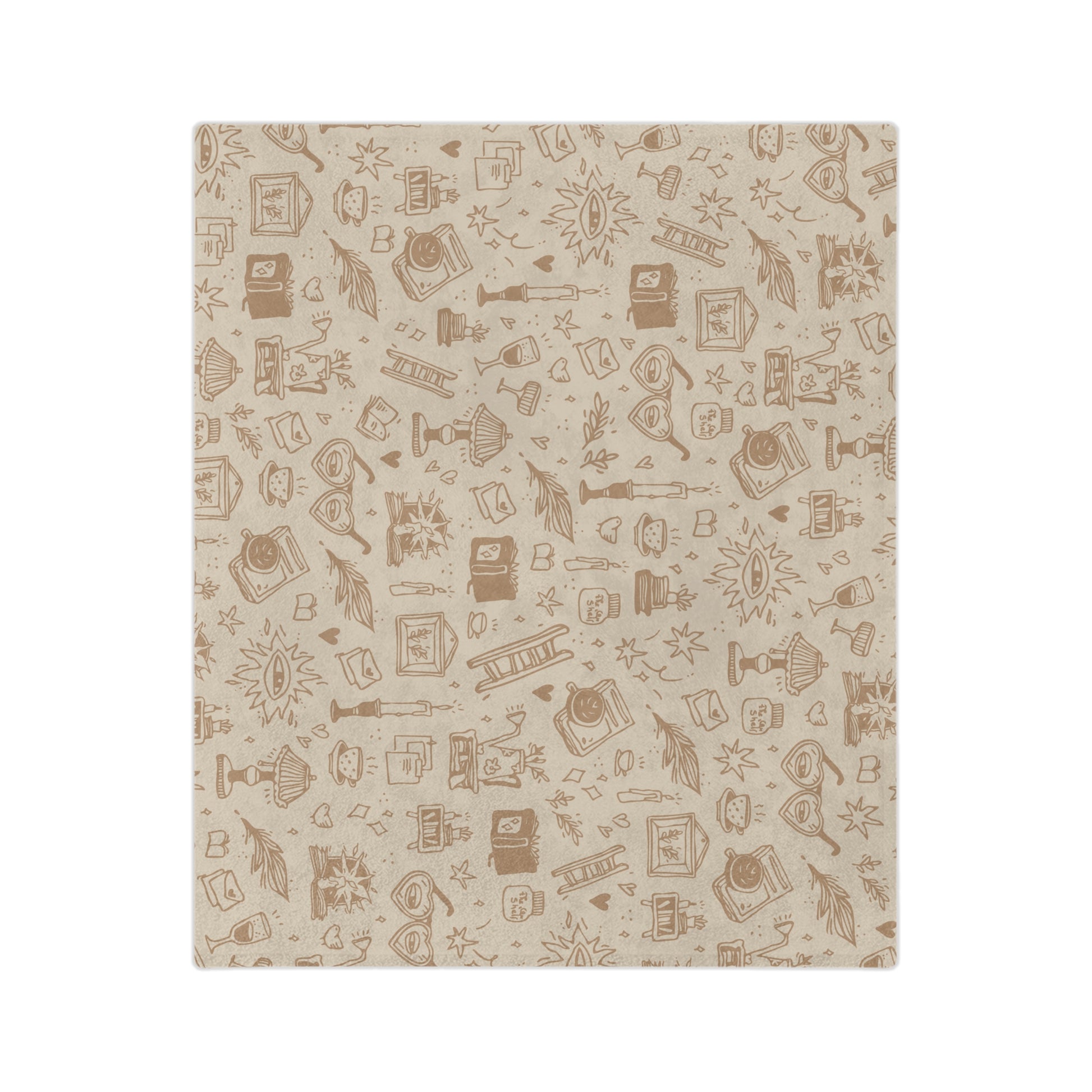 Beige blanket with decorative patterns on a white background