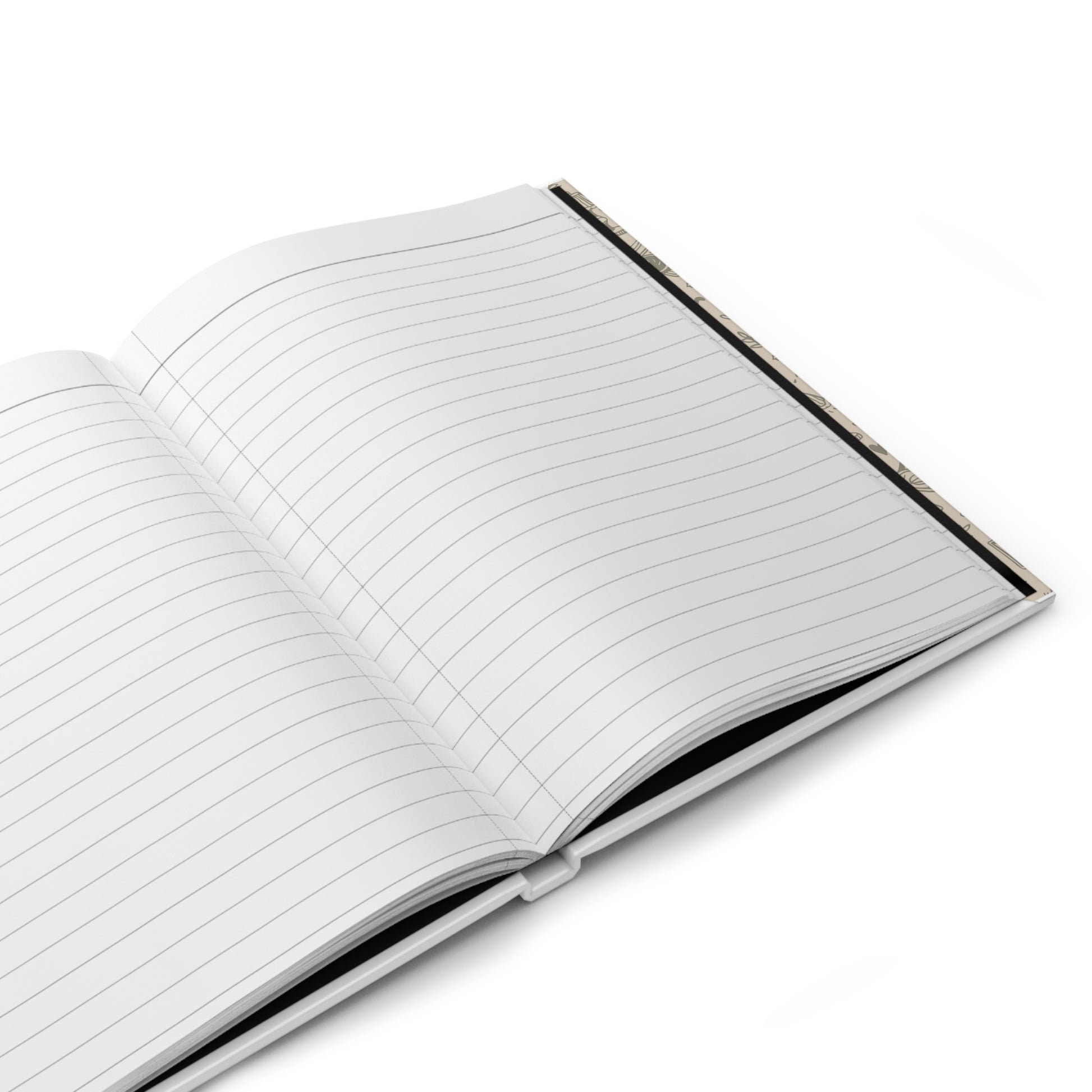 Open notebook with lined pages on a white background