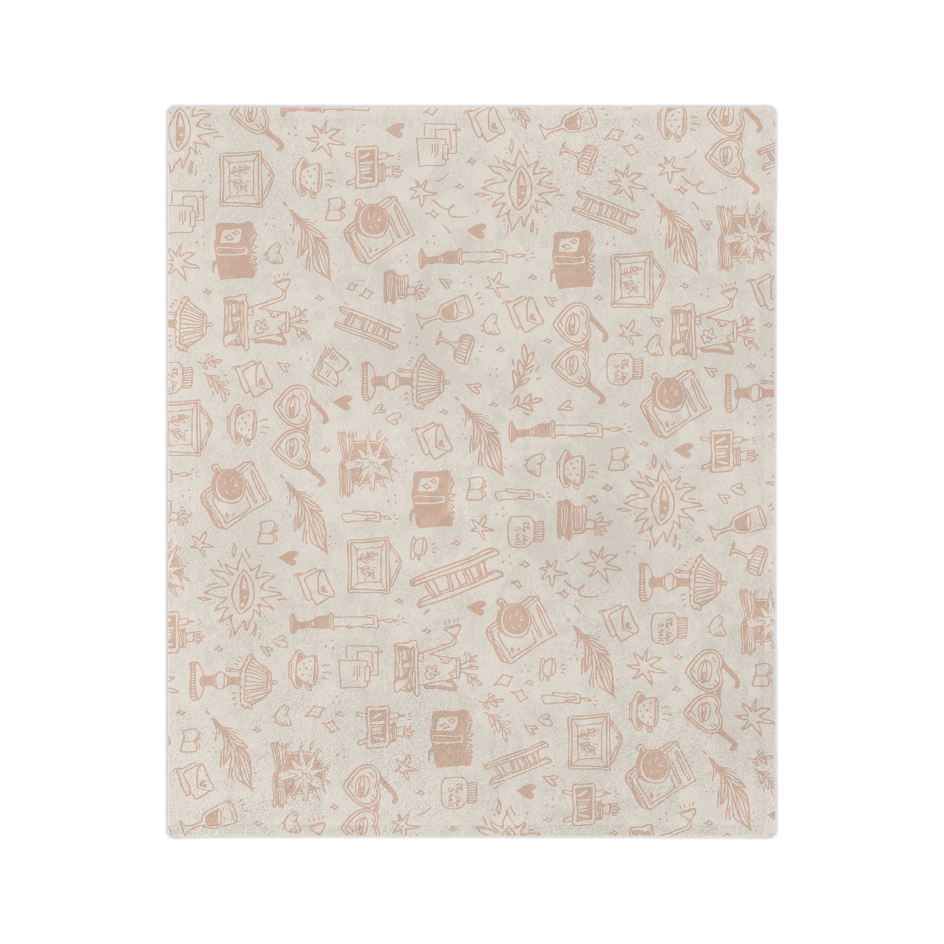 Patterned blanket with decorative elements on a beige background