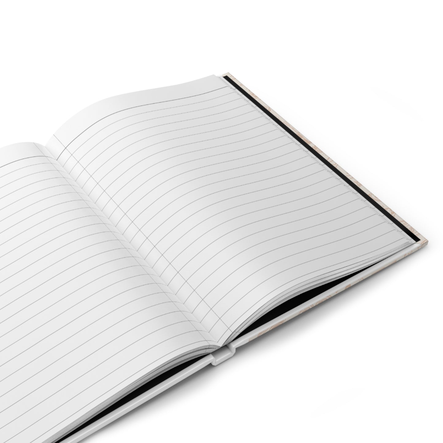 Open notebook with lined pages on a white background