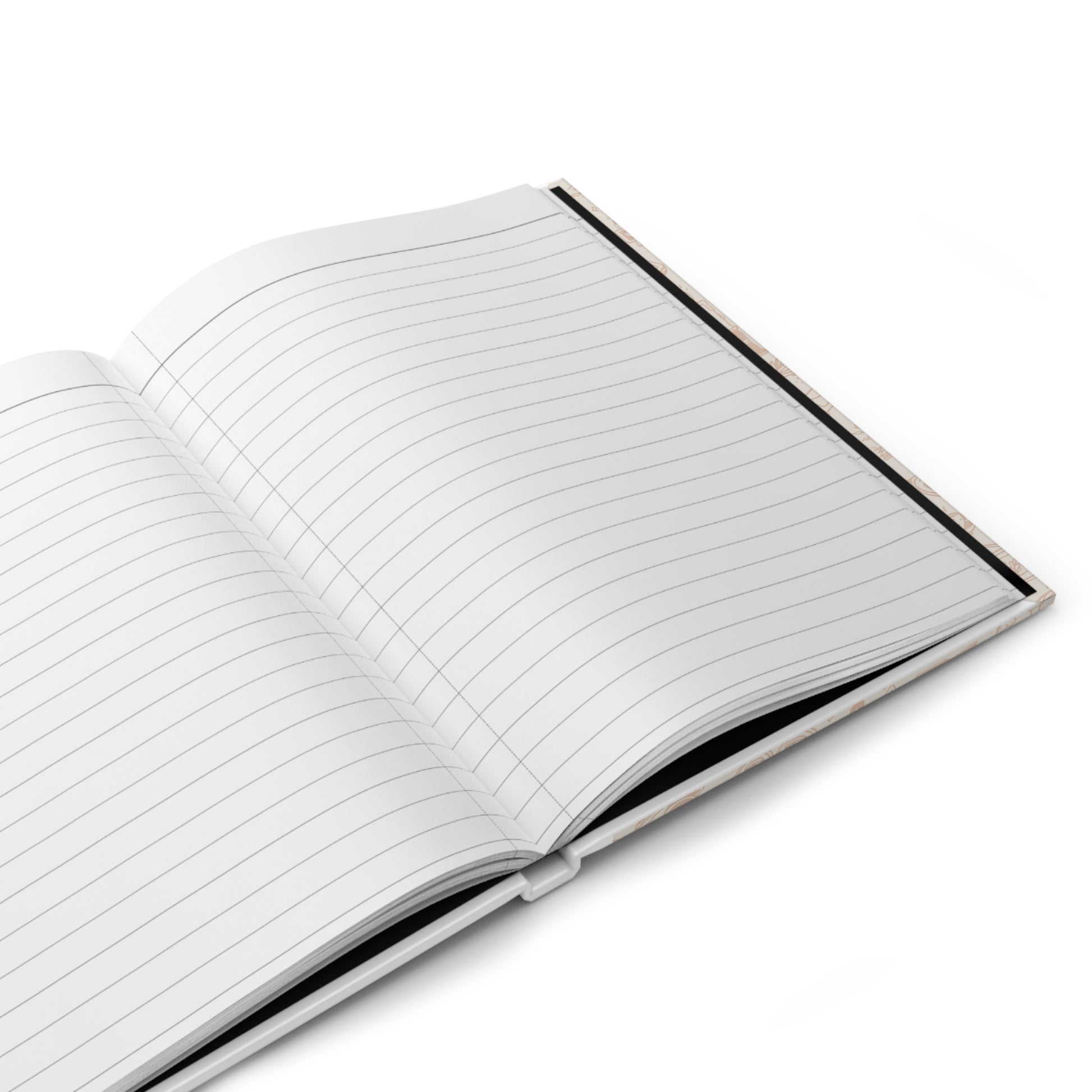 Open notebook with lined pages on a white background
