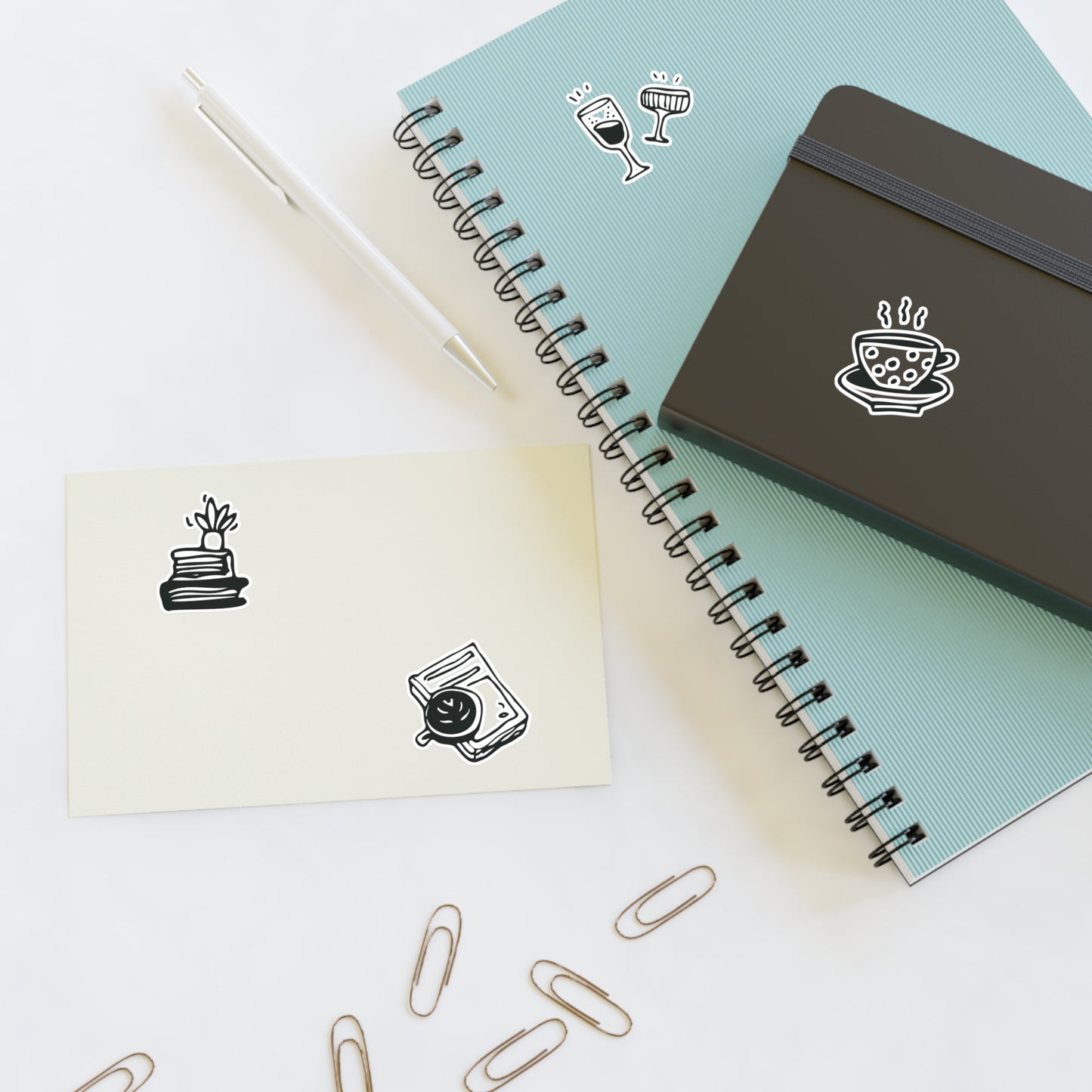 Notebooks with stickers on a white background