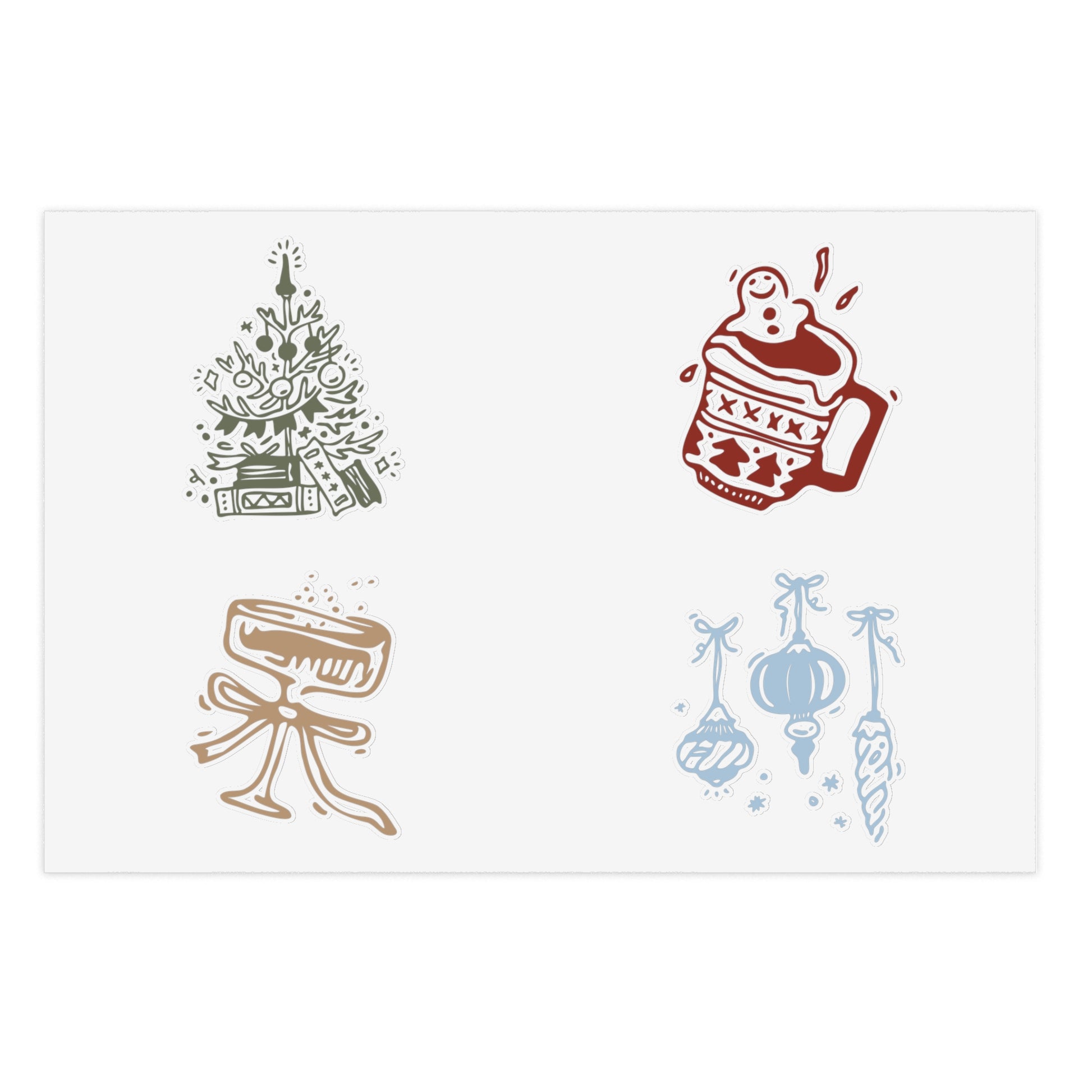 Set of four Christmas-themed illustrations on a white background
