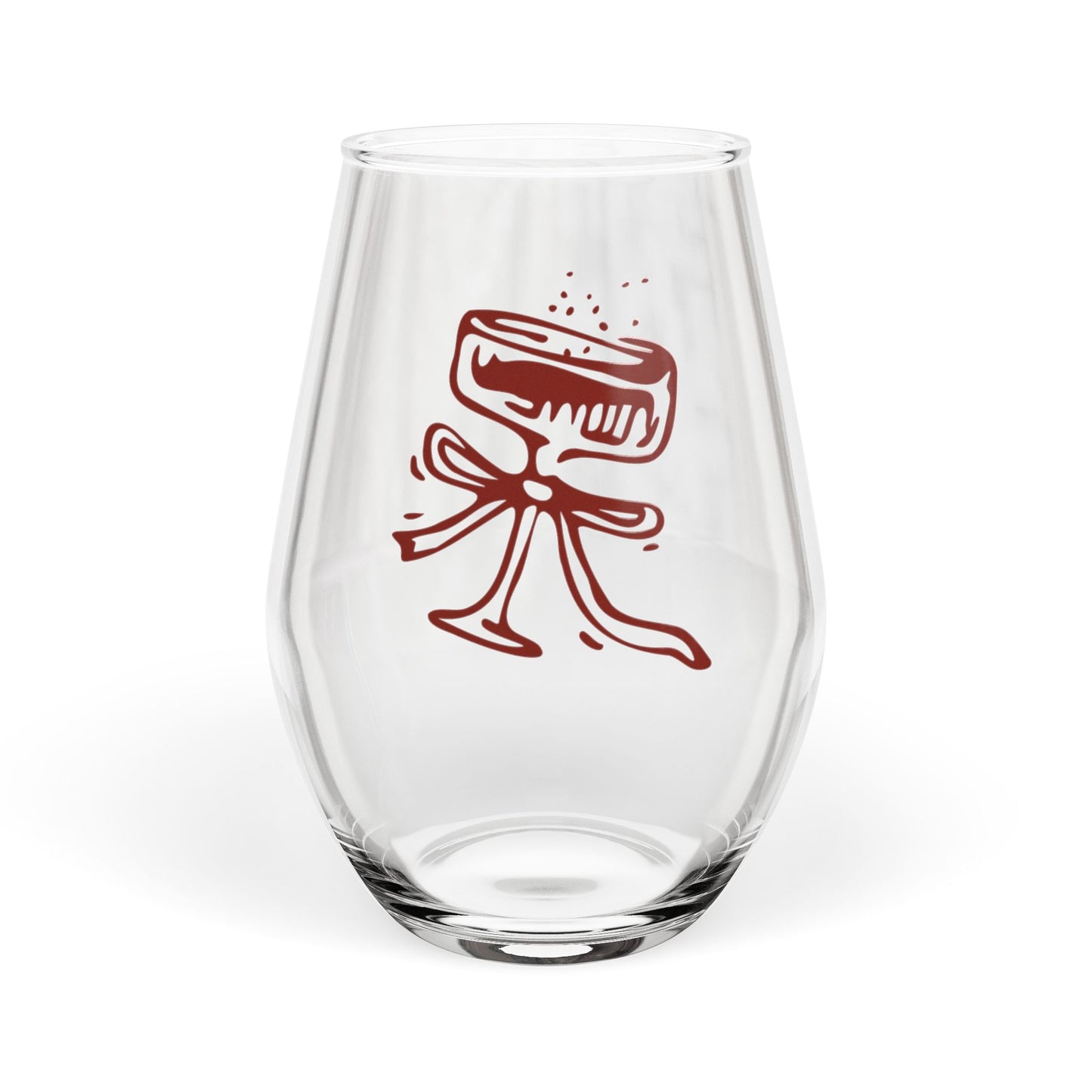 Clear glass with red bow design on a white background