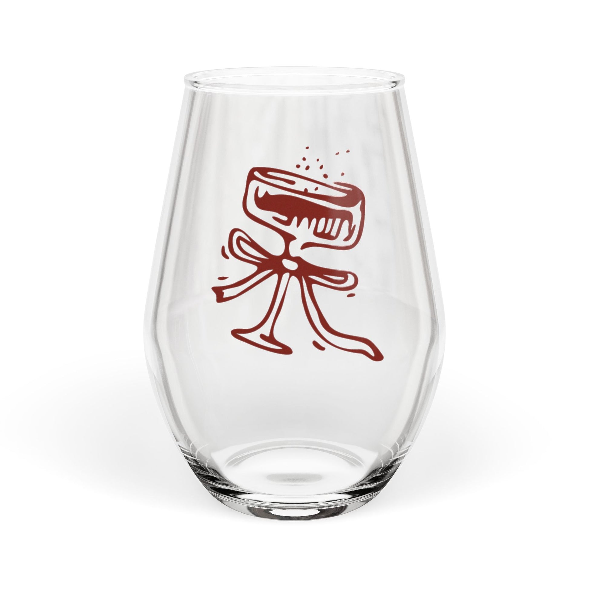 Clear glass with red bow design on a white background