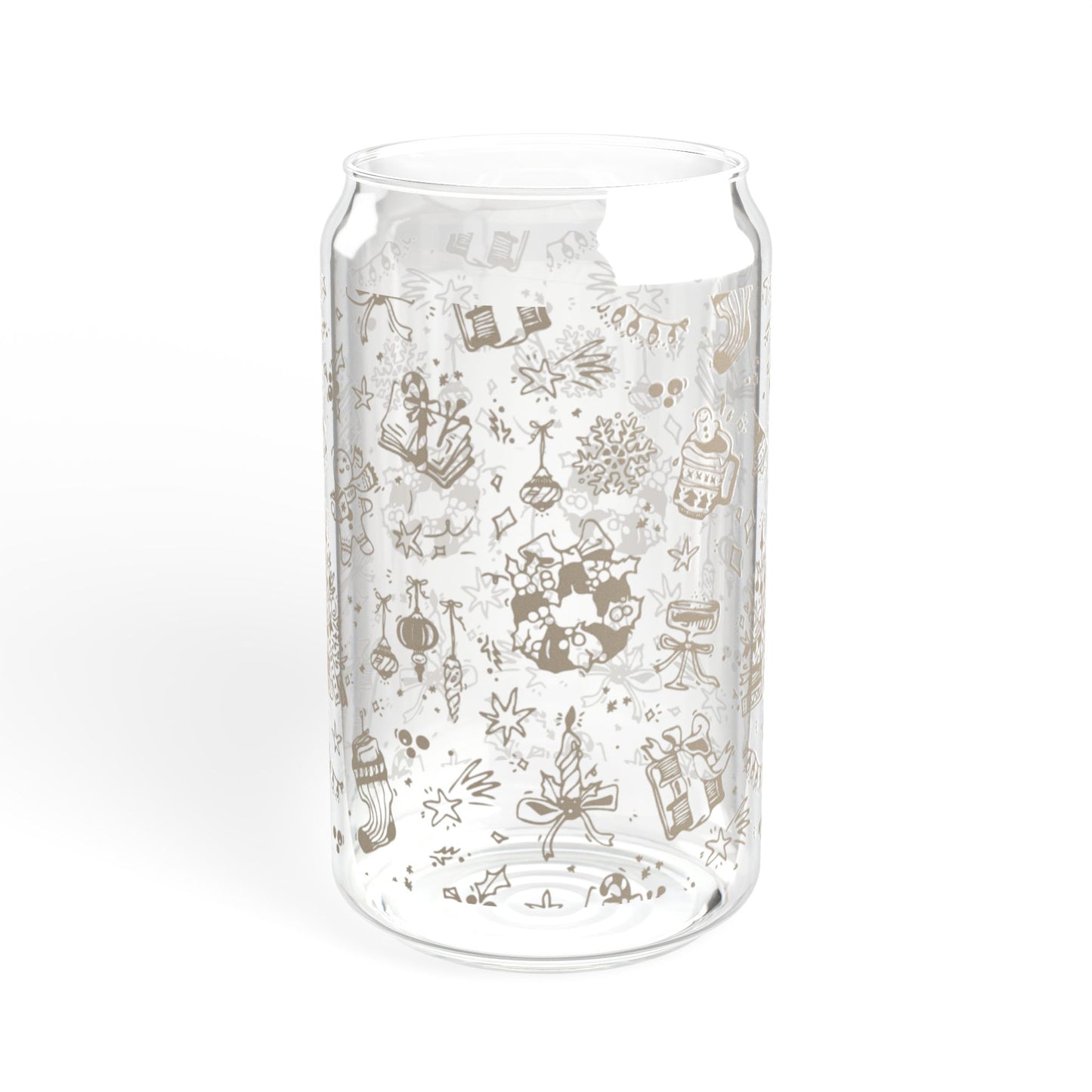 Clear glass vase with decorative patterns on a white background