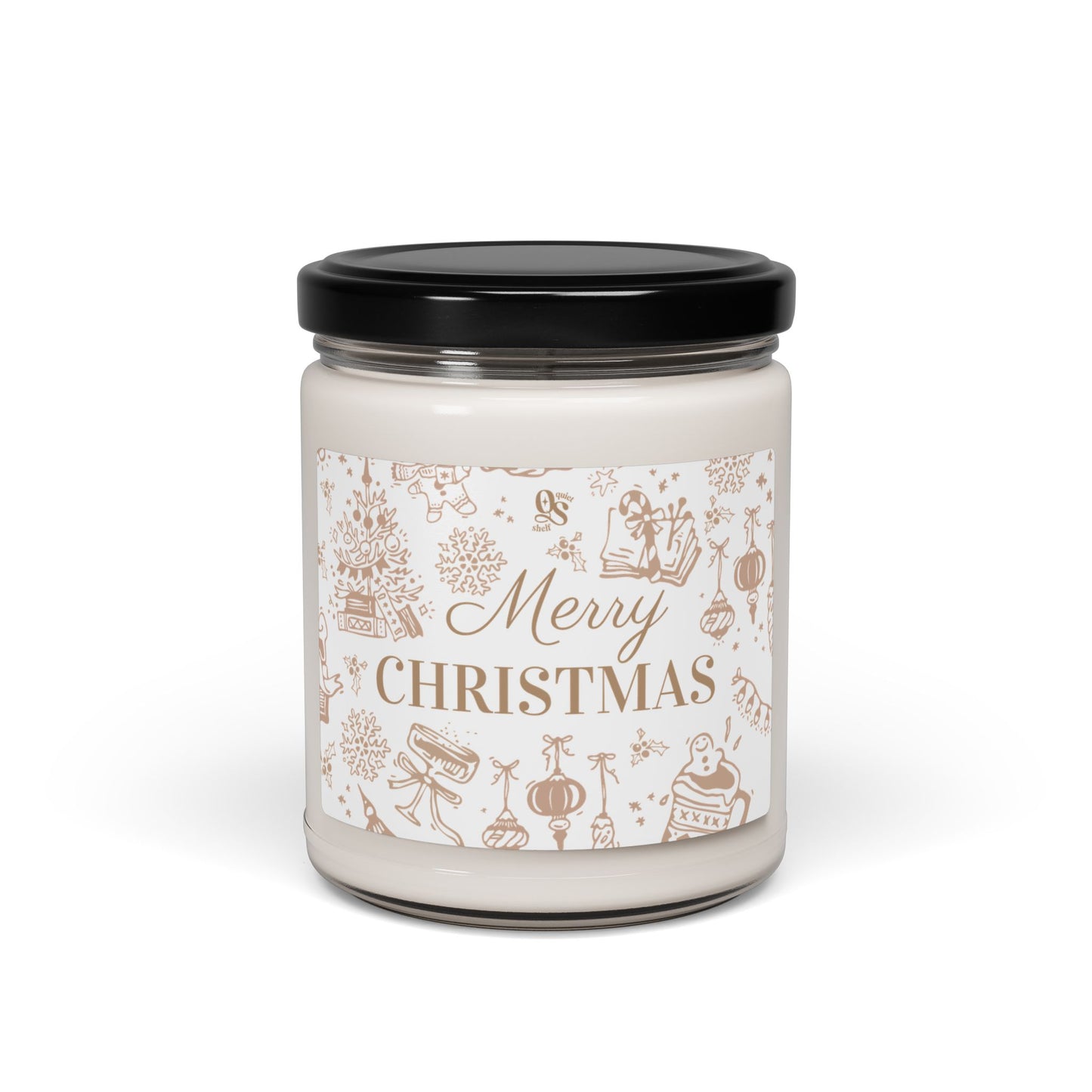 Candle jar with a 'Merry Christmas' label on a white background