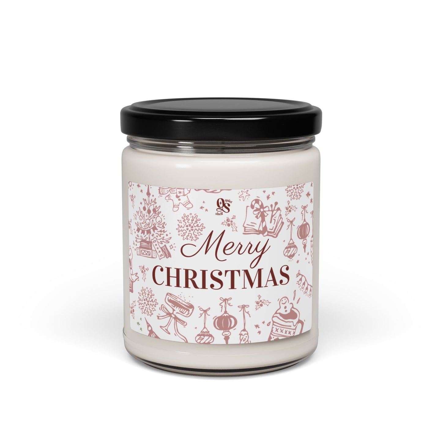 Candle jar with a 'Merry Christmas' label on a white background