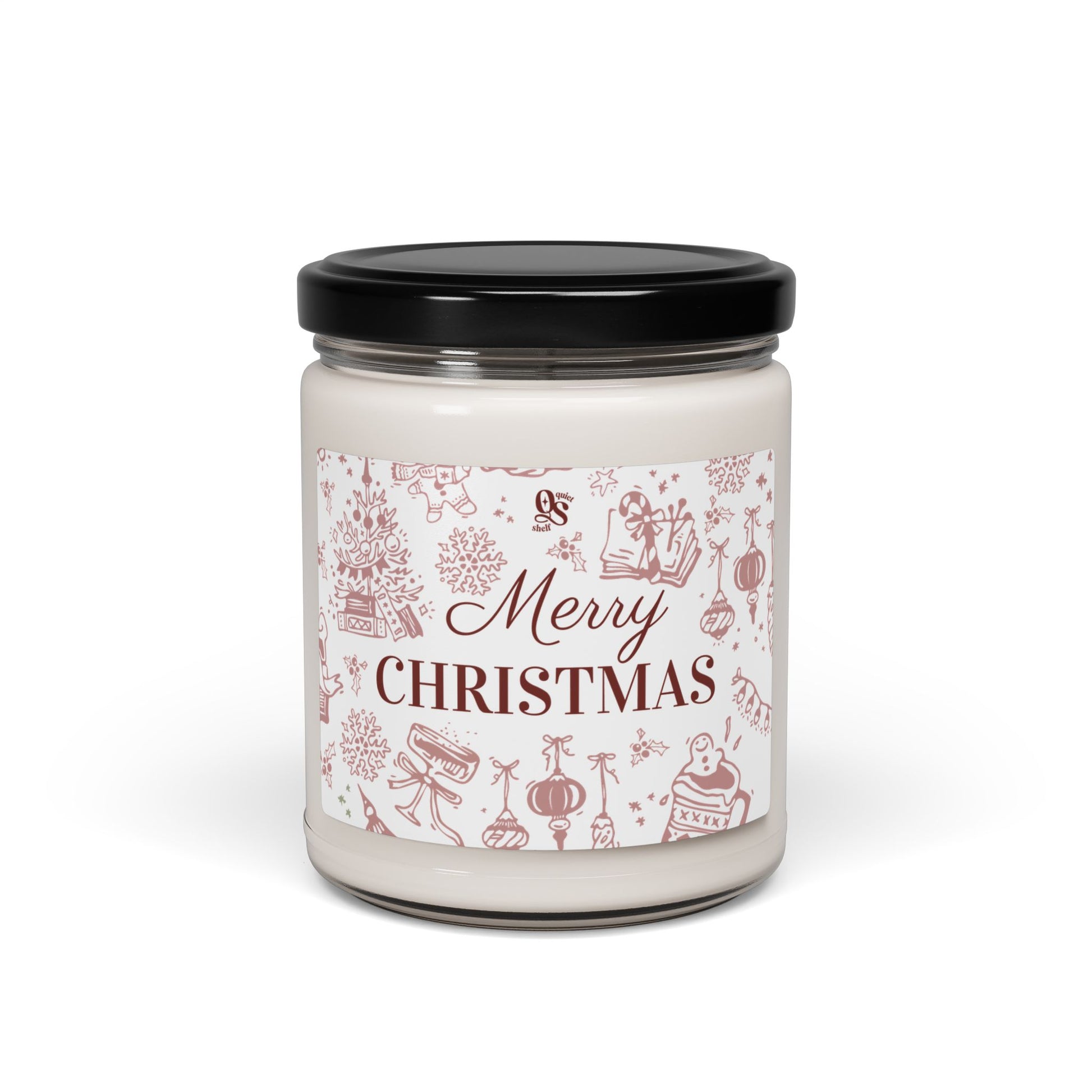 Candle jar with a 'Merry Christmas' label on a white background