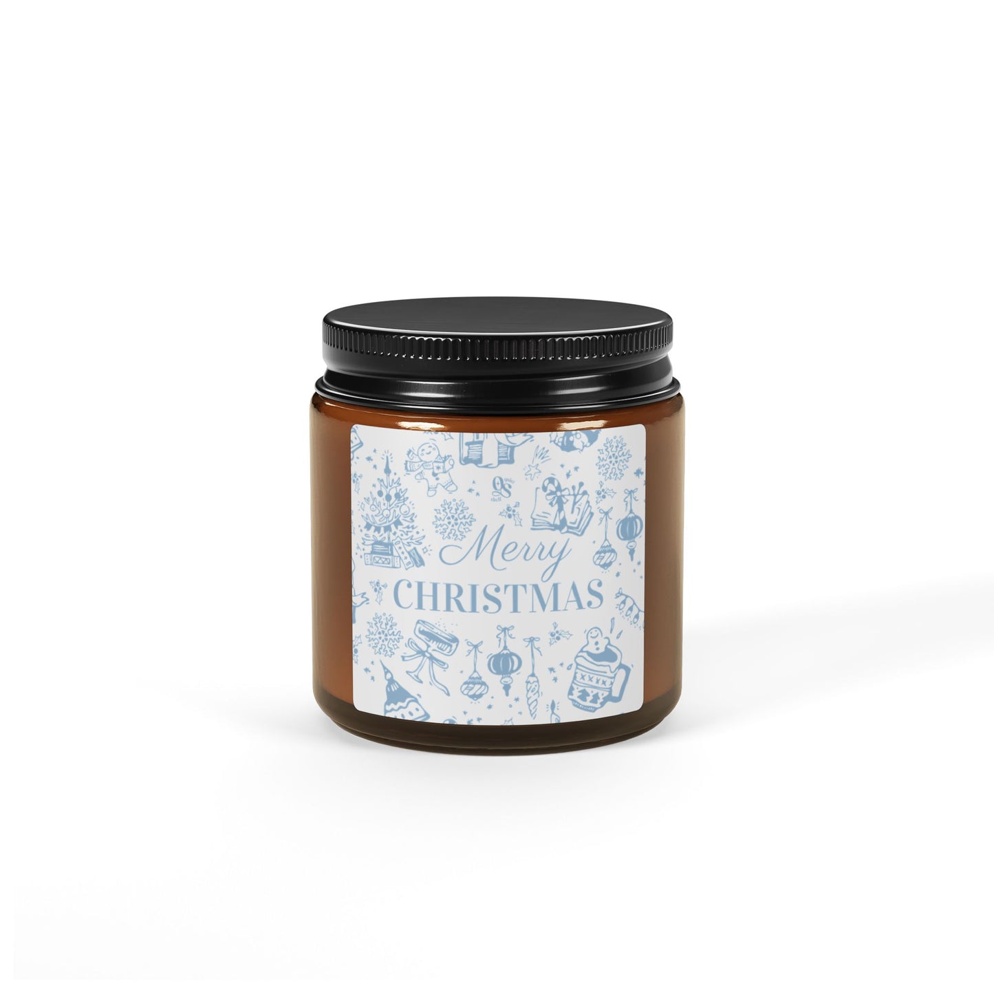 Brown jar with black lid and 'Merry Christmas' label on a white background