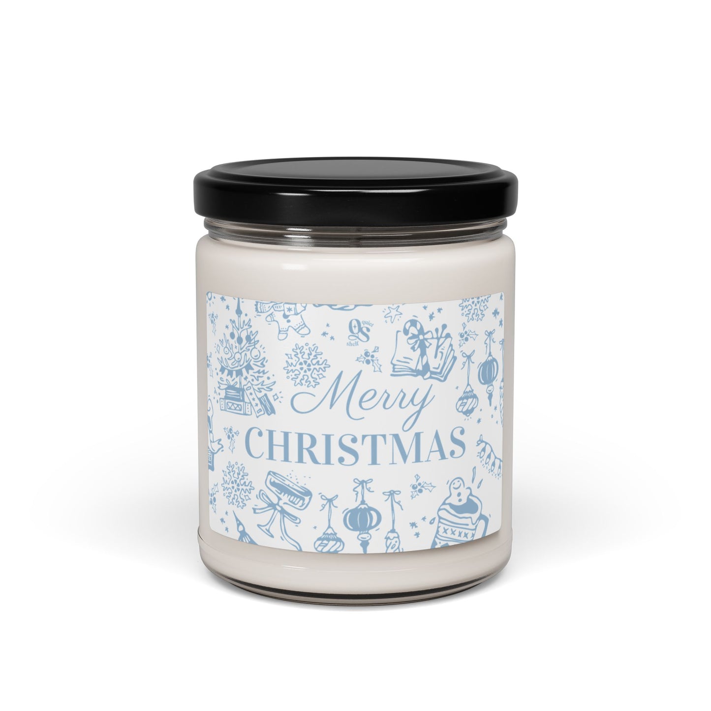 Candle jar with a 'Merry Christmas' label on a white background