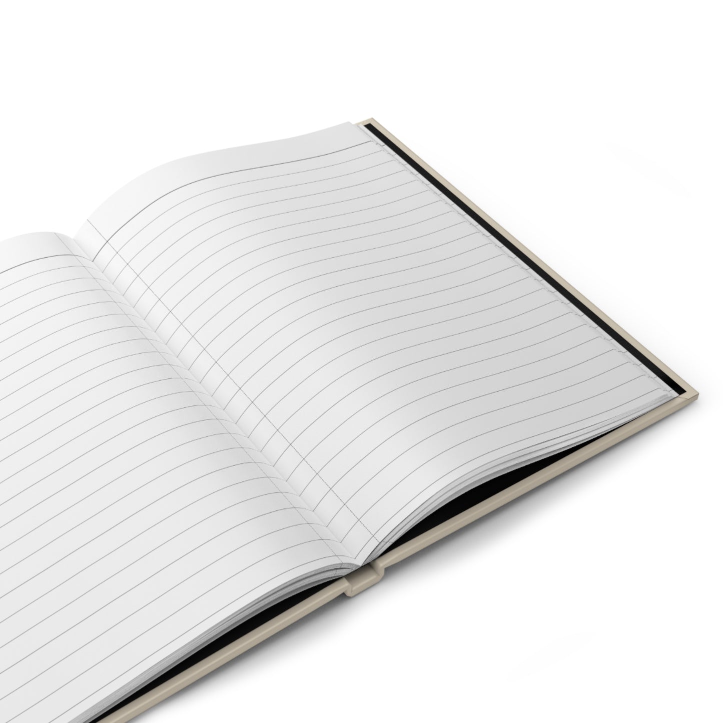 Open notebook with lined pages on a white background