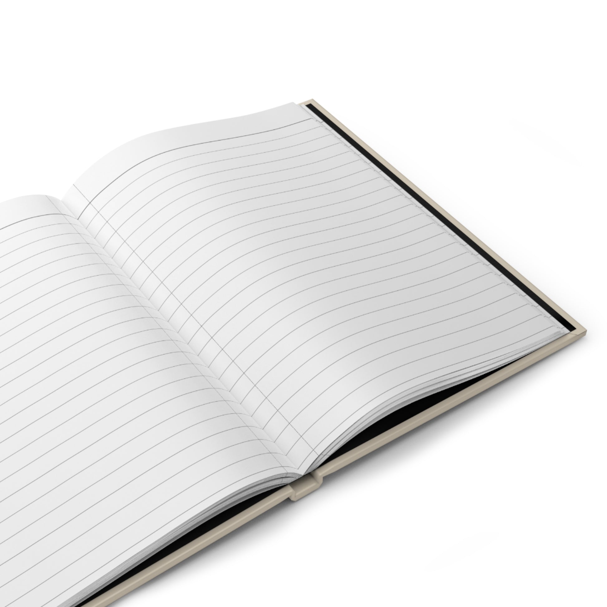 Open notebook with lined pages on a white background