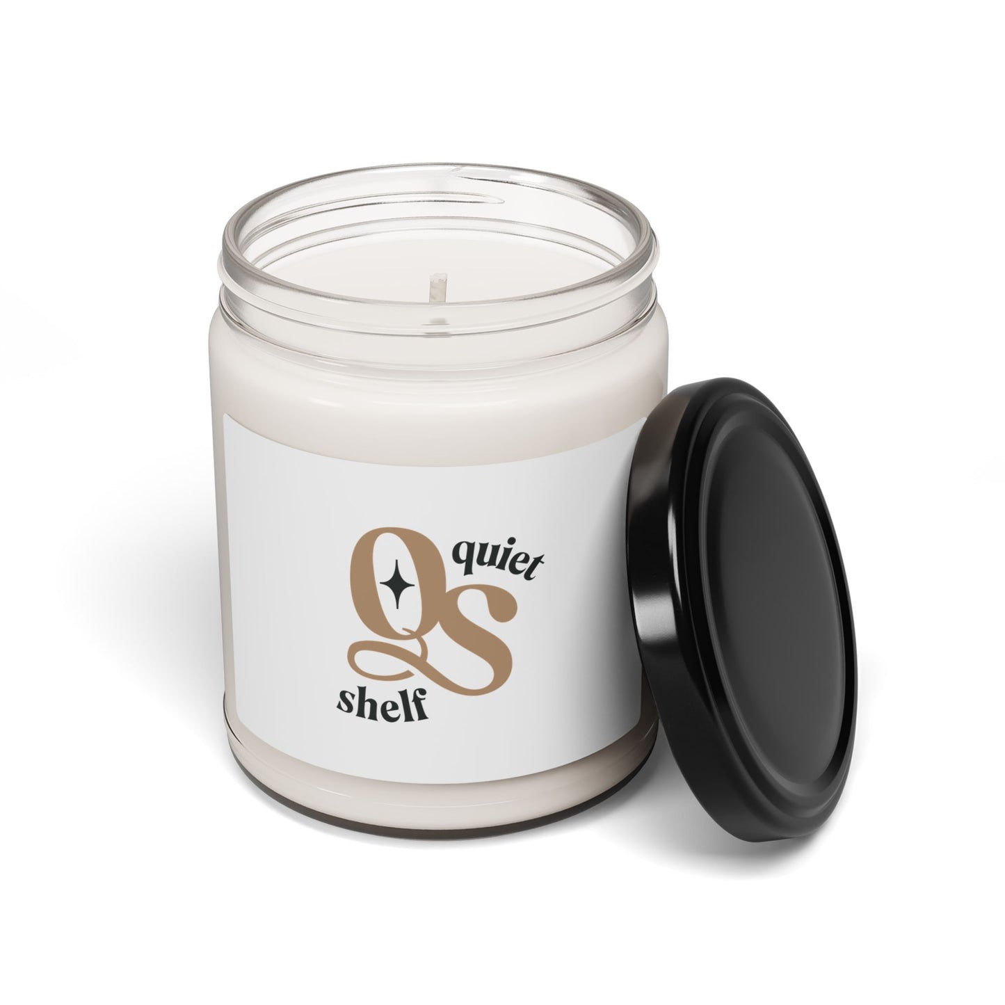 A 9 oz glass jar with a black lid, featuring the Quiet Shelf 'QS' logo on the label.
