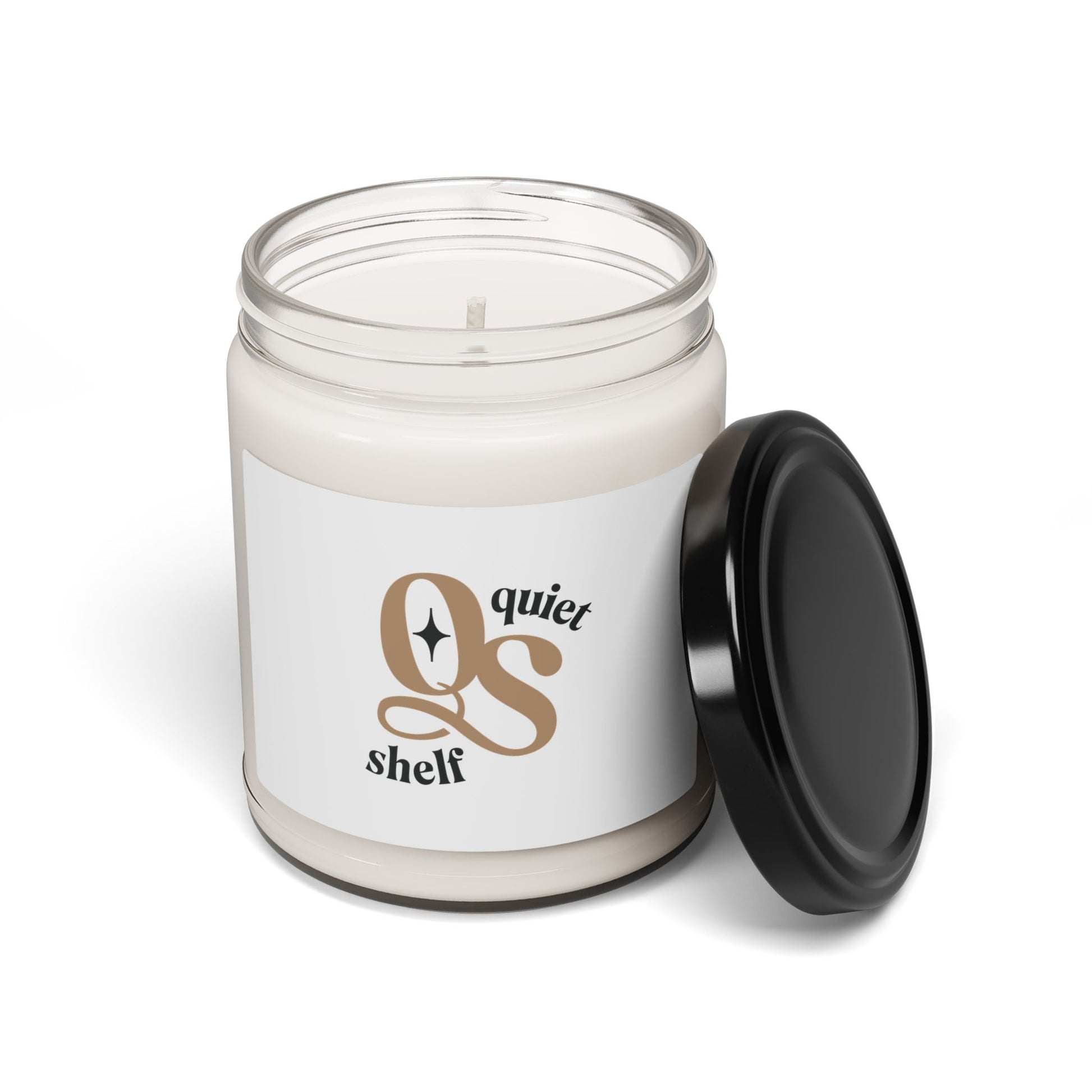 A 9 oz glass jar with a black lid, featuring the Quiet Shelf 'QS' logo on the label.