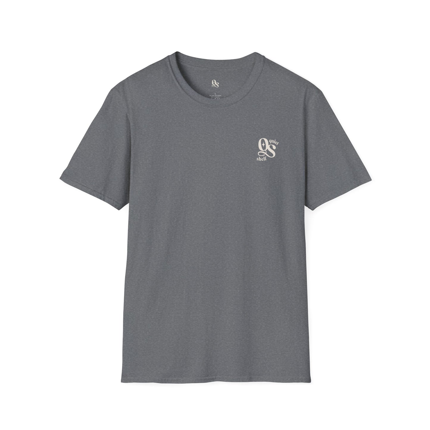 A gray t-shirt with the 'QS' monogram on the chest area.