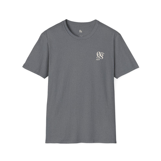 A gray t-shirt with the 'QS' monogram on the chest area.