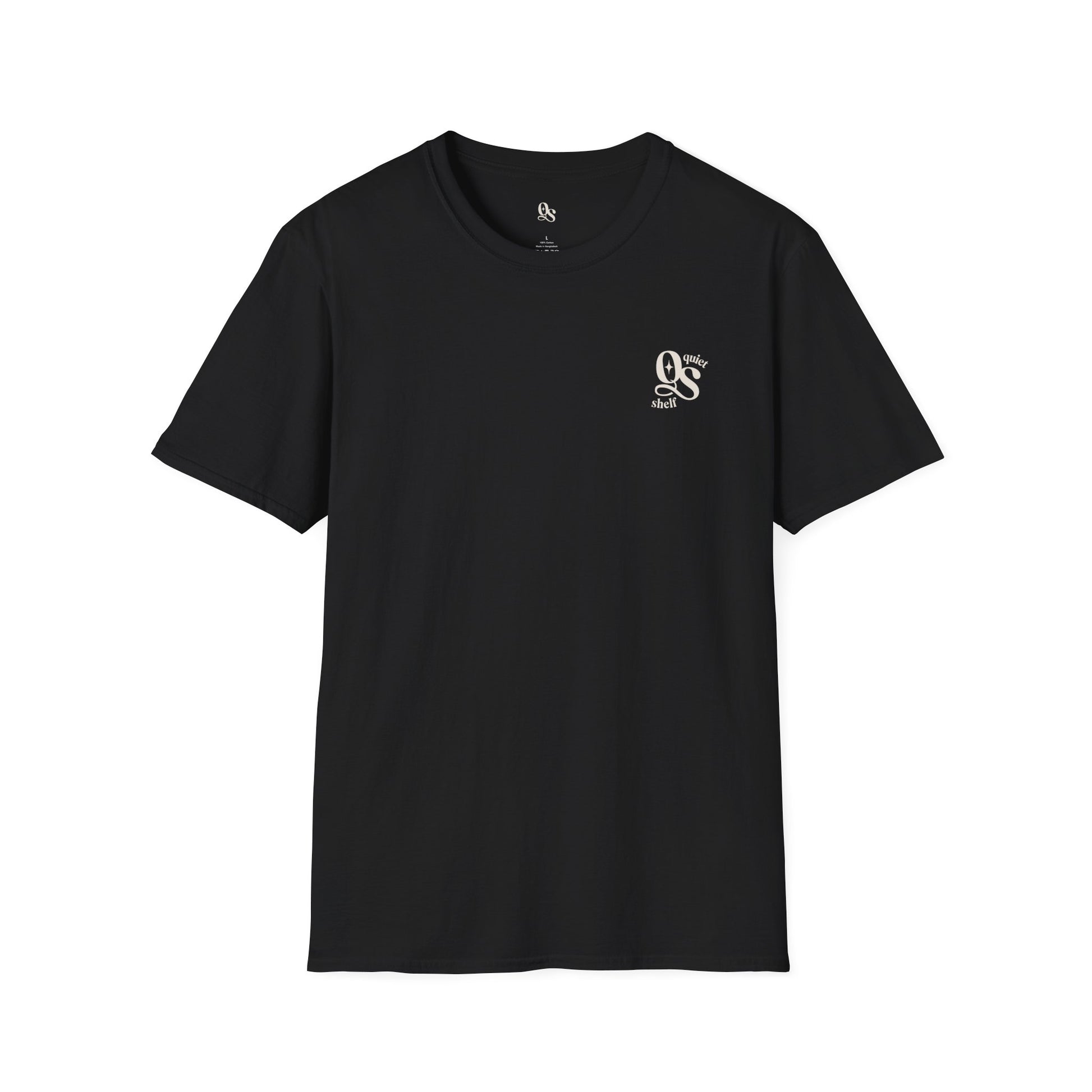 A black t-shirt with the 'QS' monogram on the chest area.