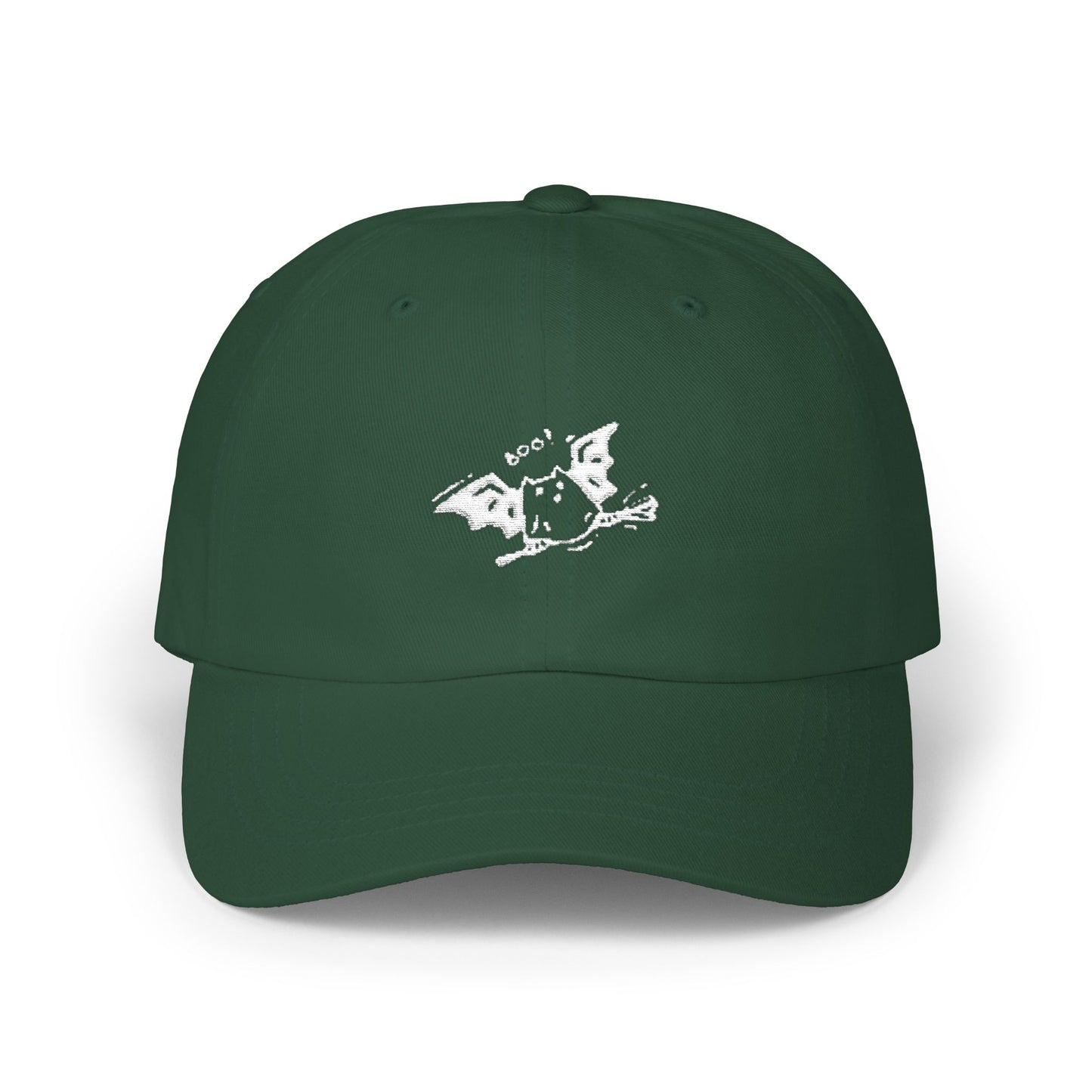 Green cap with a white logo on a white background