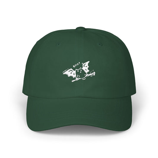 Green cap with a white logo on a white background