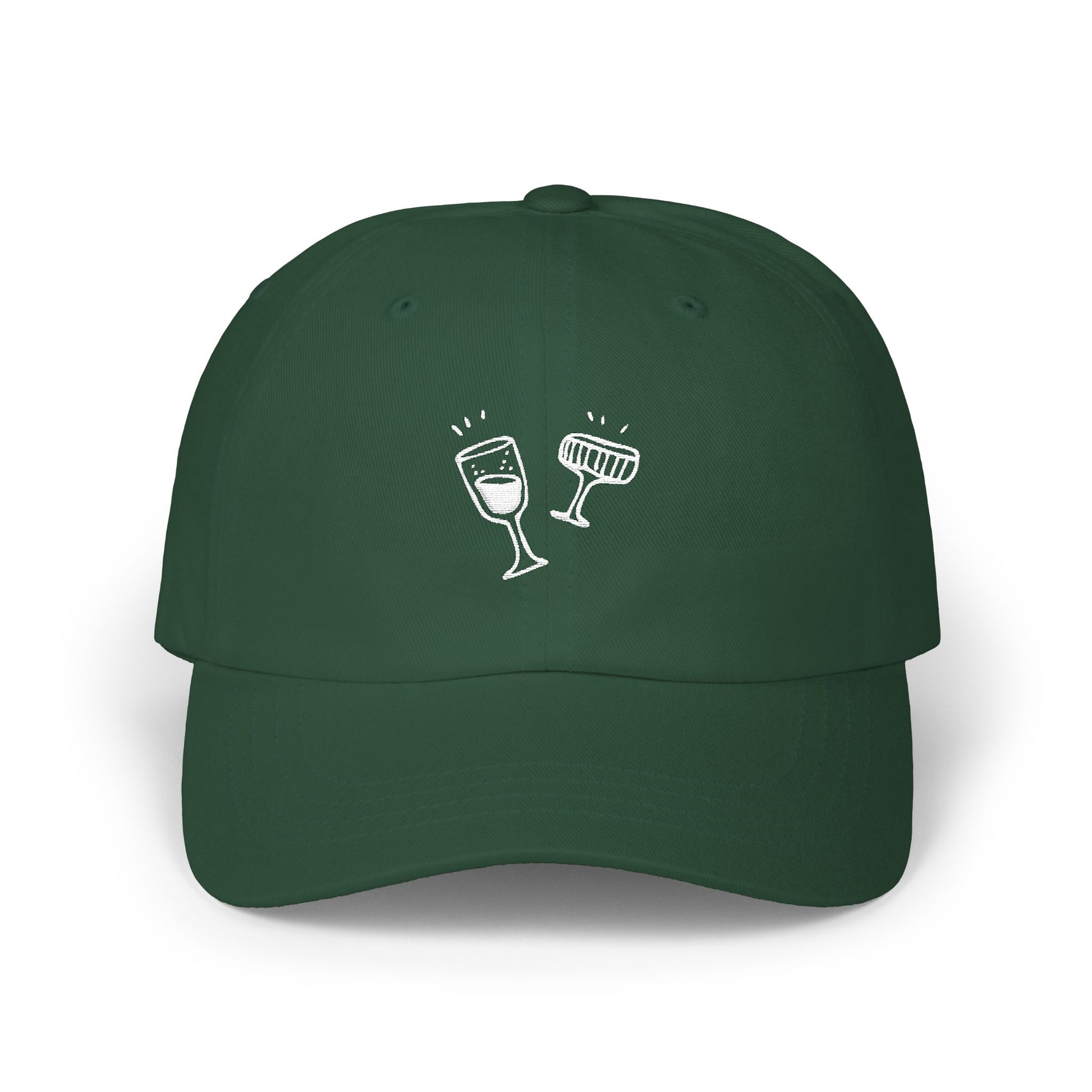 Green cap with white wine glass design on a white background