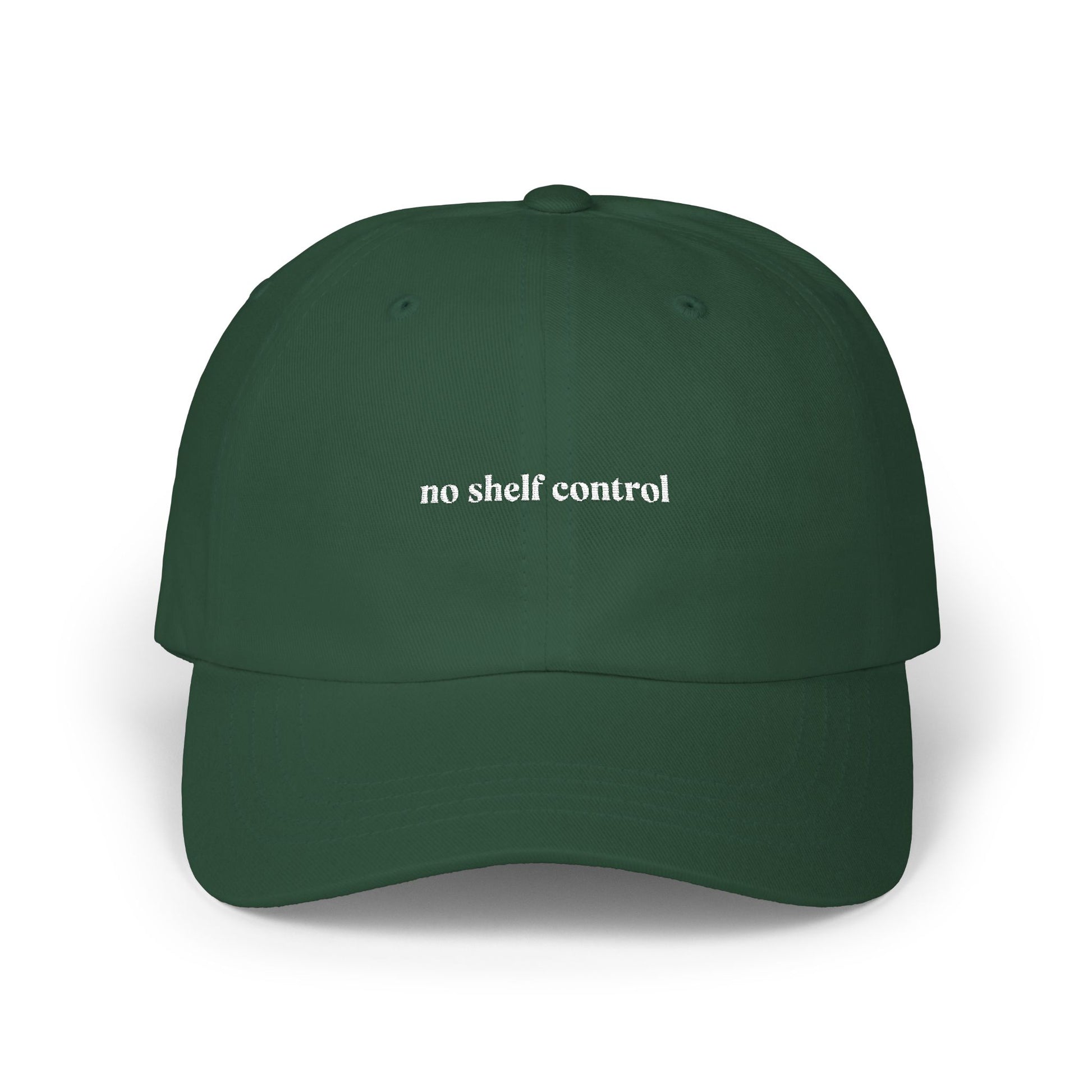 Green cap with 'no shelf control' text on a white background