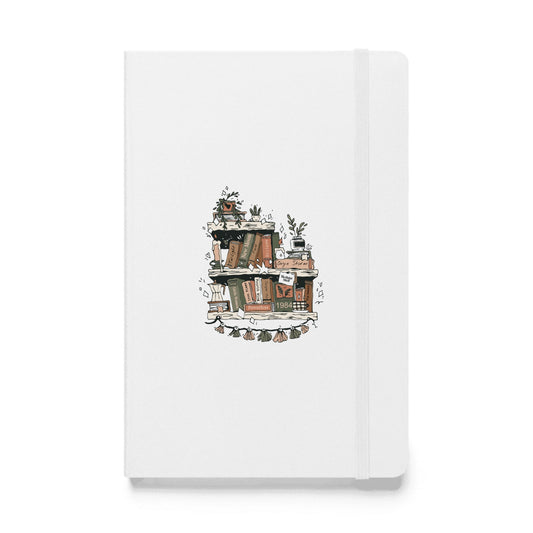 Notebook with a decorative book nook illustration on a white background