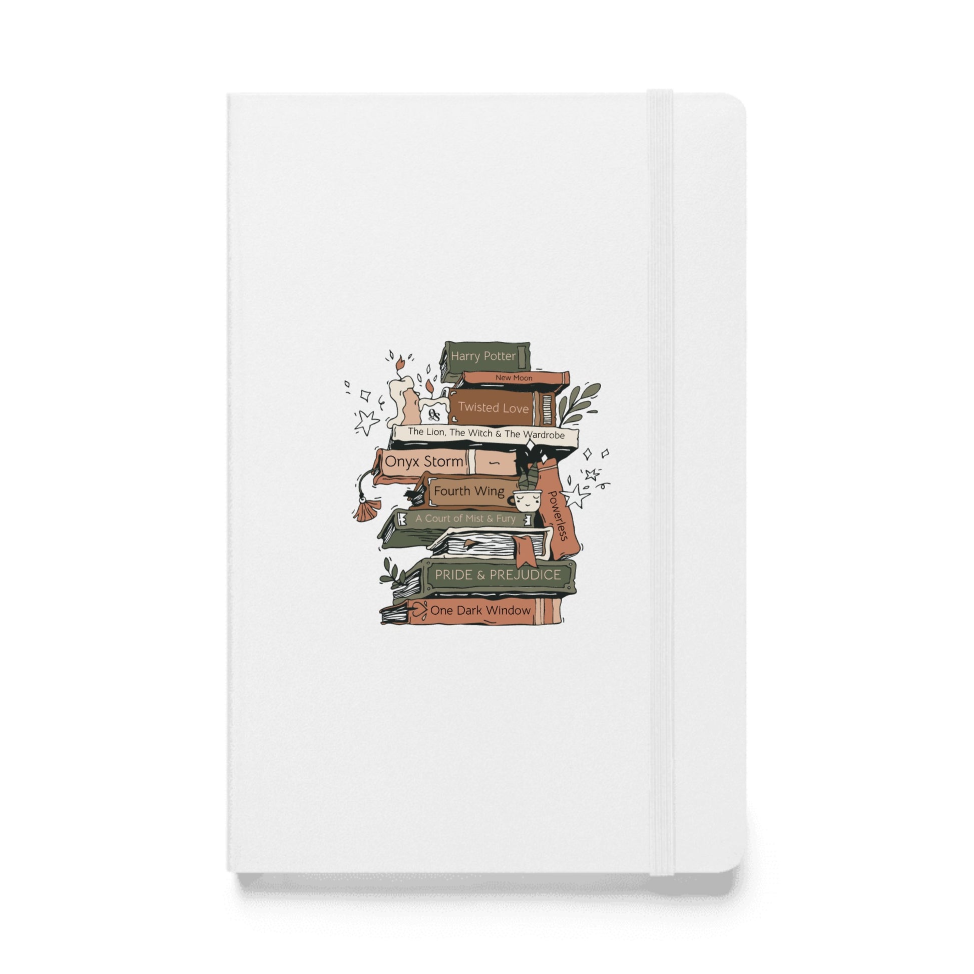 Notebook with book illustration on a white background