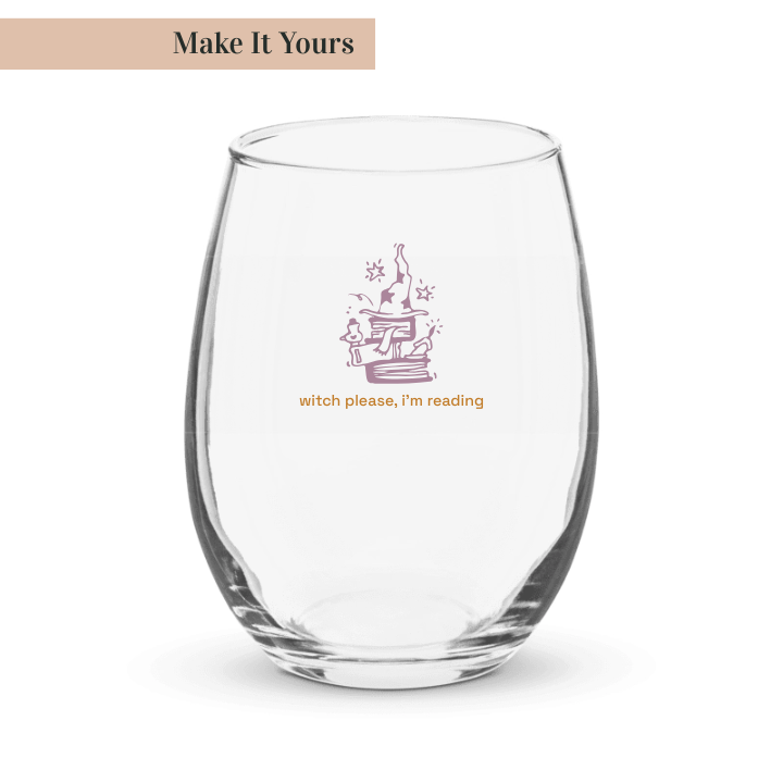Clear glass with a printed design and text on a white background