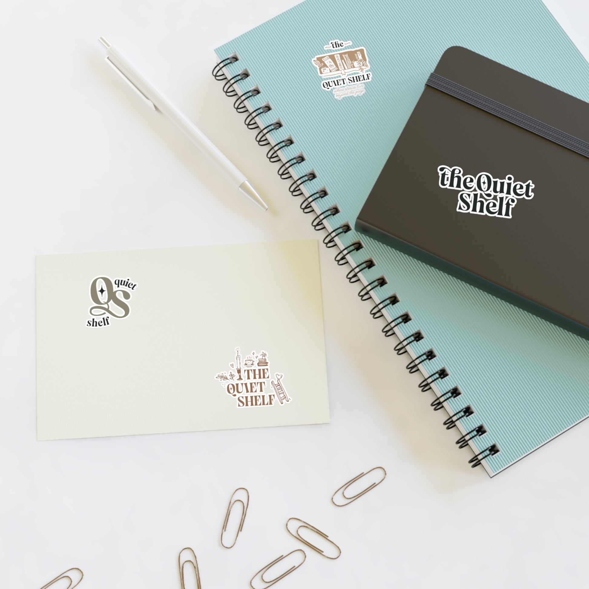 Notebooks with stickers on a white background