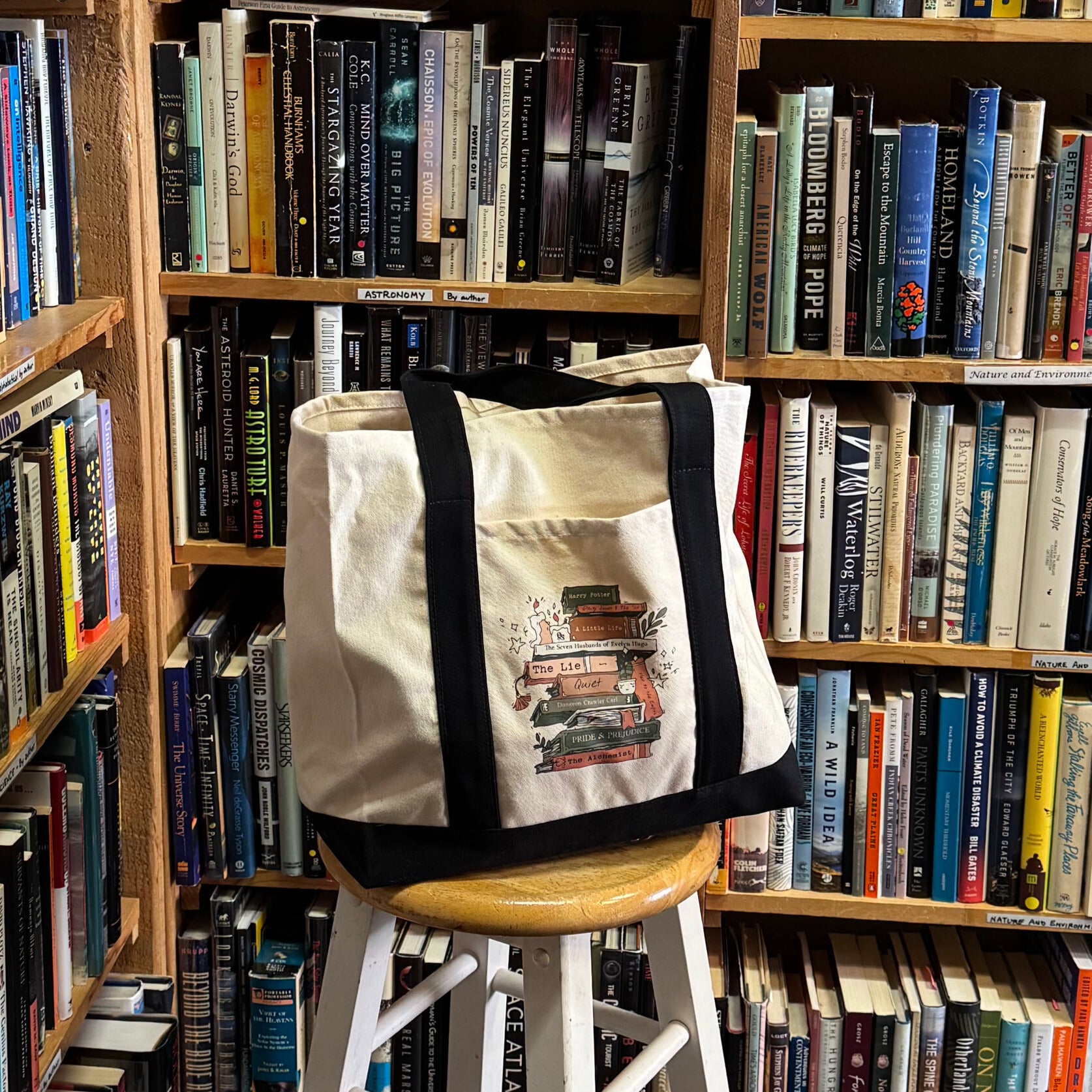 The Quiet Shelf Personalized Book Stack Two-Tone Cotton Canvas Tote - The Quiet Shelf